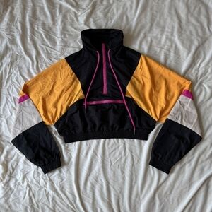 Retro 90s Style Colorblock Cropped Windbreaker